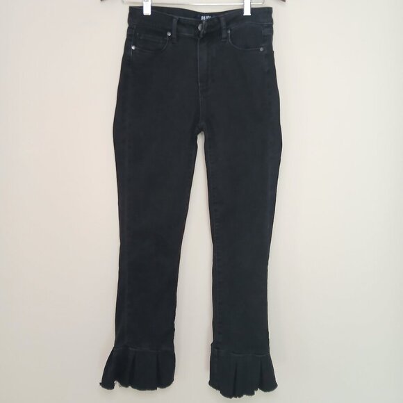 PAIGE Rafaela Pleated Cuff Raw Hem Crop Jeans In Joanie Black Size 27 - Picture 1 of 6
